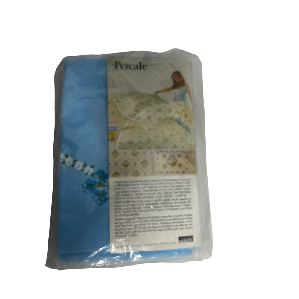 Vintage Montgomery Ward Percale Queen Pillowcases Blue Floral